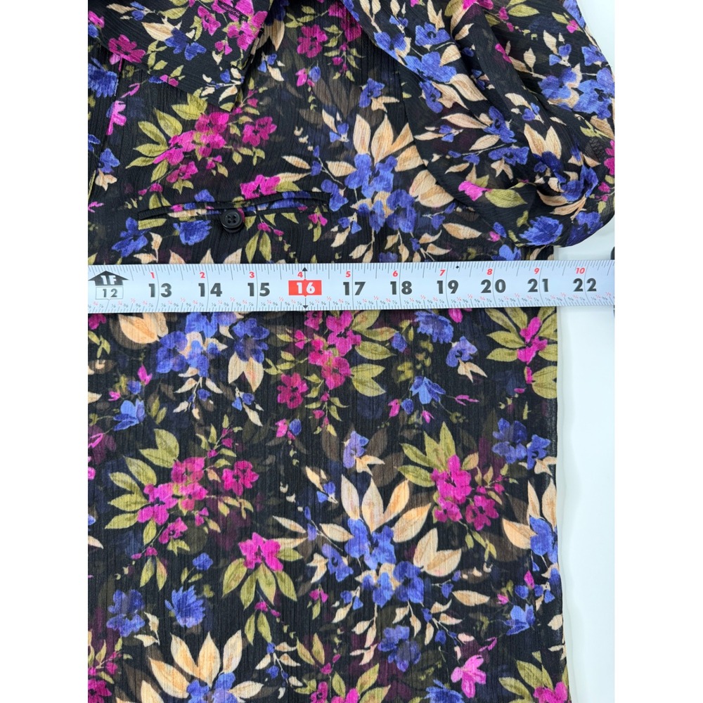 KUT From The Kloth Deep Sea Floral Sheer Blouse XL Roll Tab Boho - Picture 8 of 10